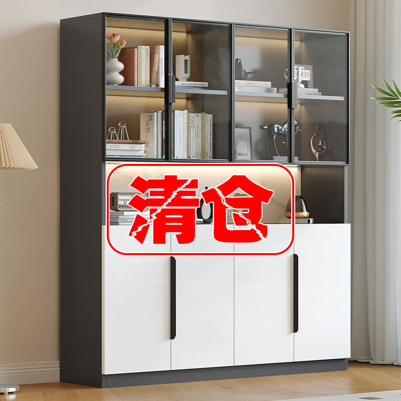 书柜带玻璃门轻奢一体整墙定制储物柜手办展示柜置物柜子落地书架图片
