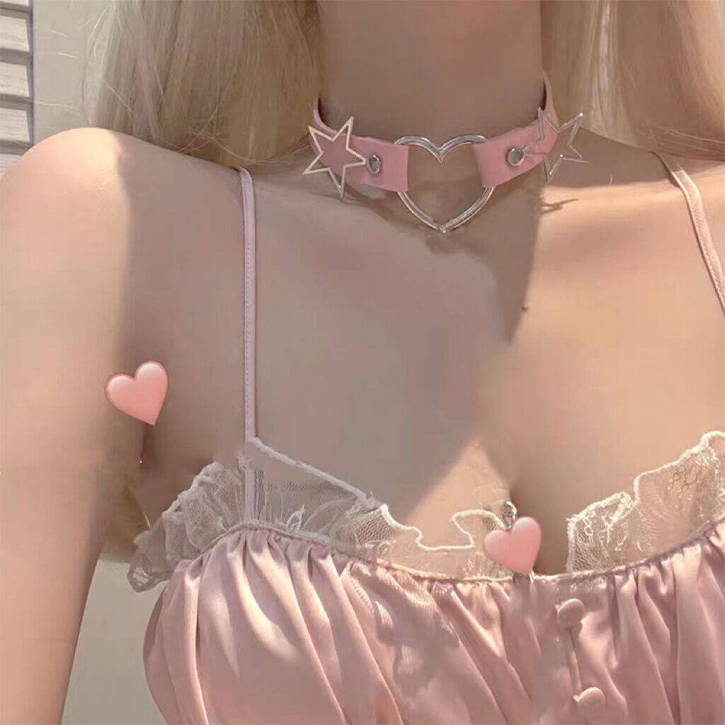软妹黑色皮质桃心爱心项圈男女颈带性感锁骨项链甜酷辣妹饰品颈环