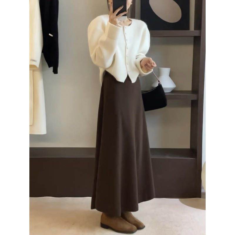 针织半身裙女春季2025新款松紧腰显瘦黑色气质法式垂感A字长裙子,女装/女士精品,半身裙,淘宝优惠券,粉丝福利购,淘宝优惠卷