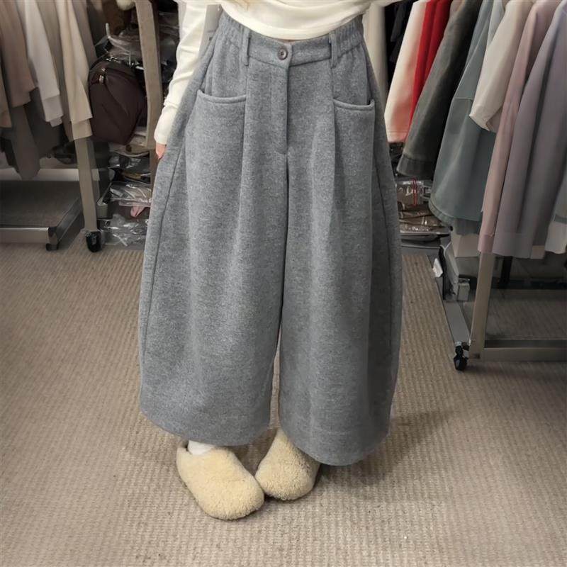 灰色加绒软糯口袋毛呢九分卫裤女秋冬季宽松休闲阔腿裤松弛感裤子,女装/女士精品,休闲裤,淘宝优惠券,粉丝福利购,淘宝优惠卷