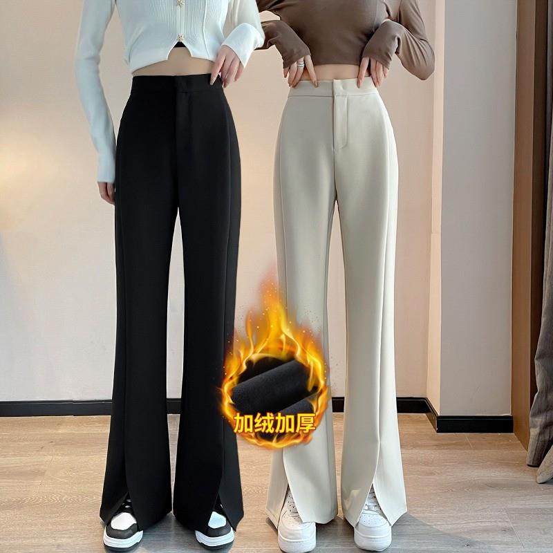 黑色加绒加厚开叉西装裤高腰窄版阔腿裤女2025新款春秋微喇叭裤子,女装/女士精品,休闲裤,淘宝优惠券,粉丝福利购,淘宝优惠卷