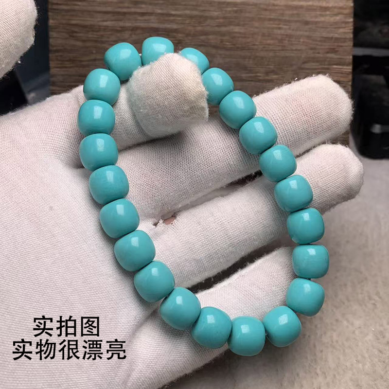 精美绿松石老型手串单圈串10mm蓝绿色优化松石男士手串女士手链