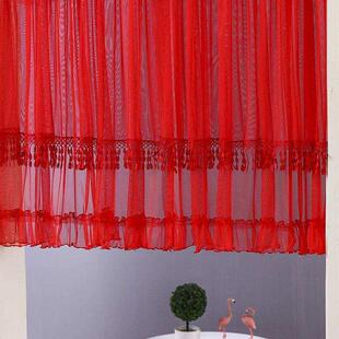 新款喜红色门帘结婚女方陪嫁半帘结婚房门卧室装饰布艺蕾丝免打孔