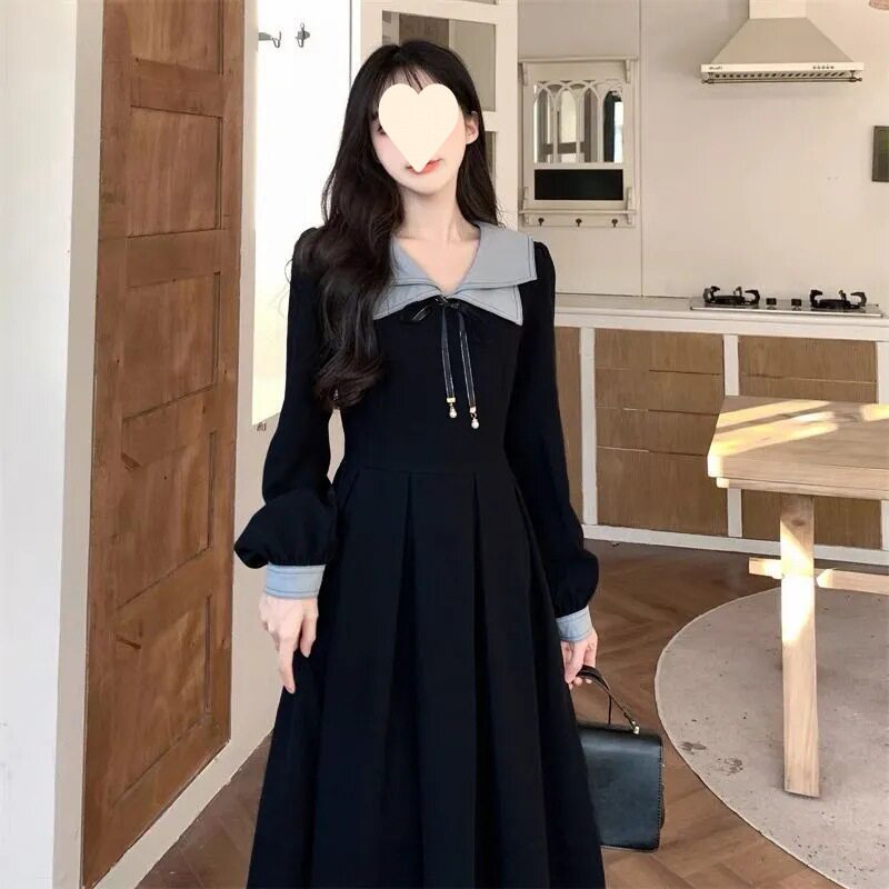 连衣裙女装高腰裙子潮法式减龄学院秋冬礼服中长裙大码胖mm裙子潮