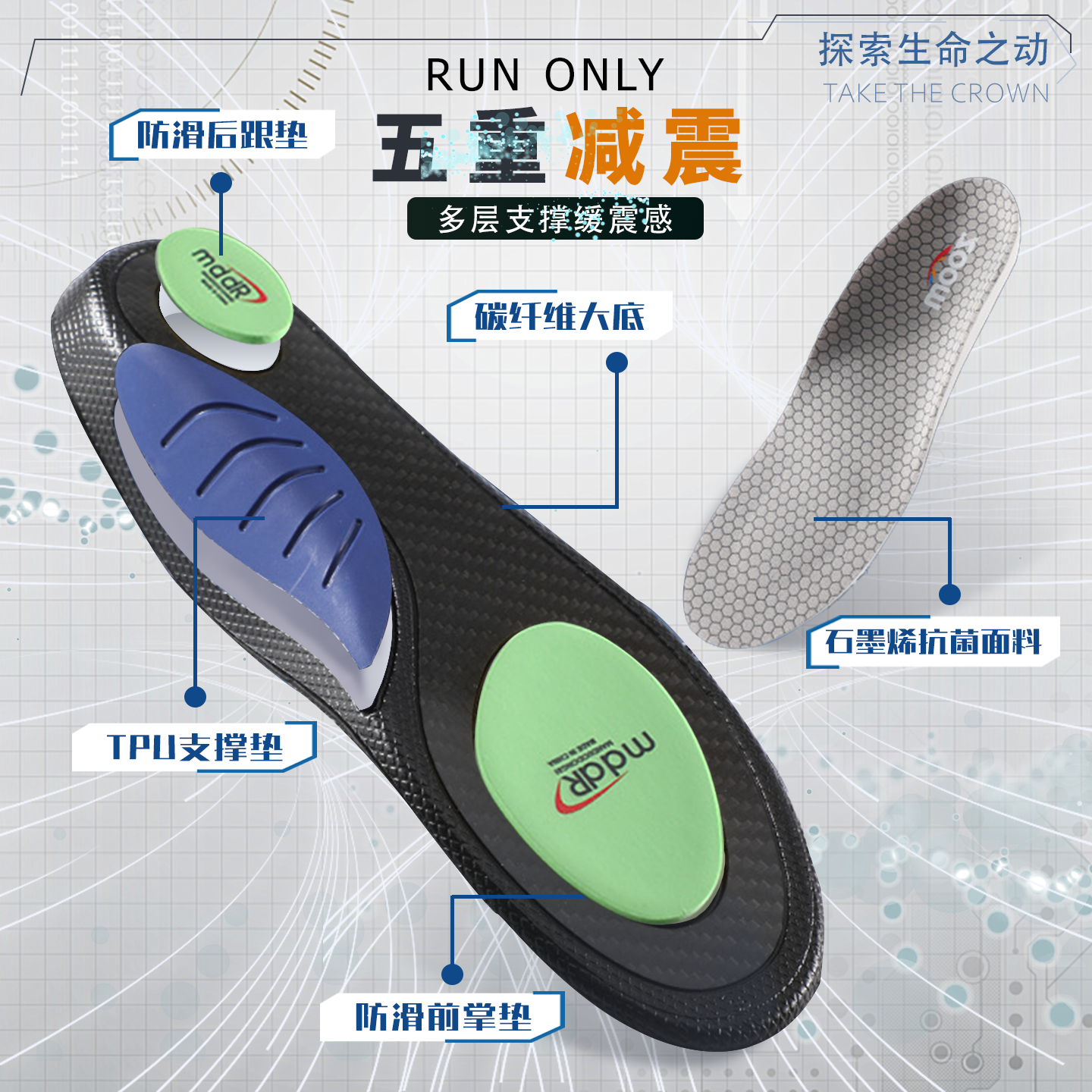 碳纤维运动专用鞋垫高弹减震