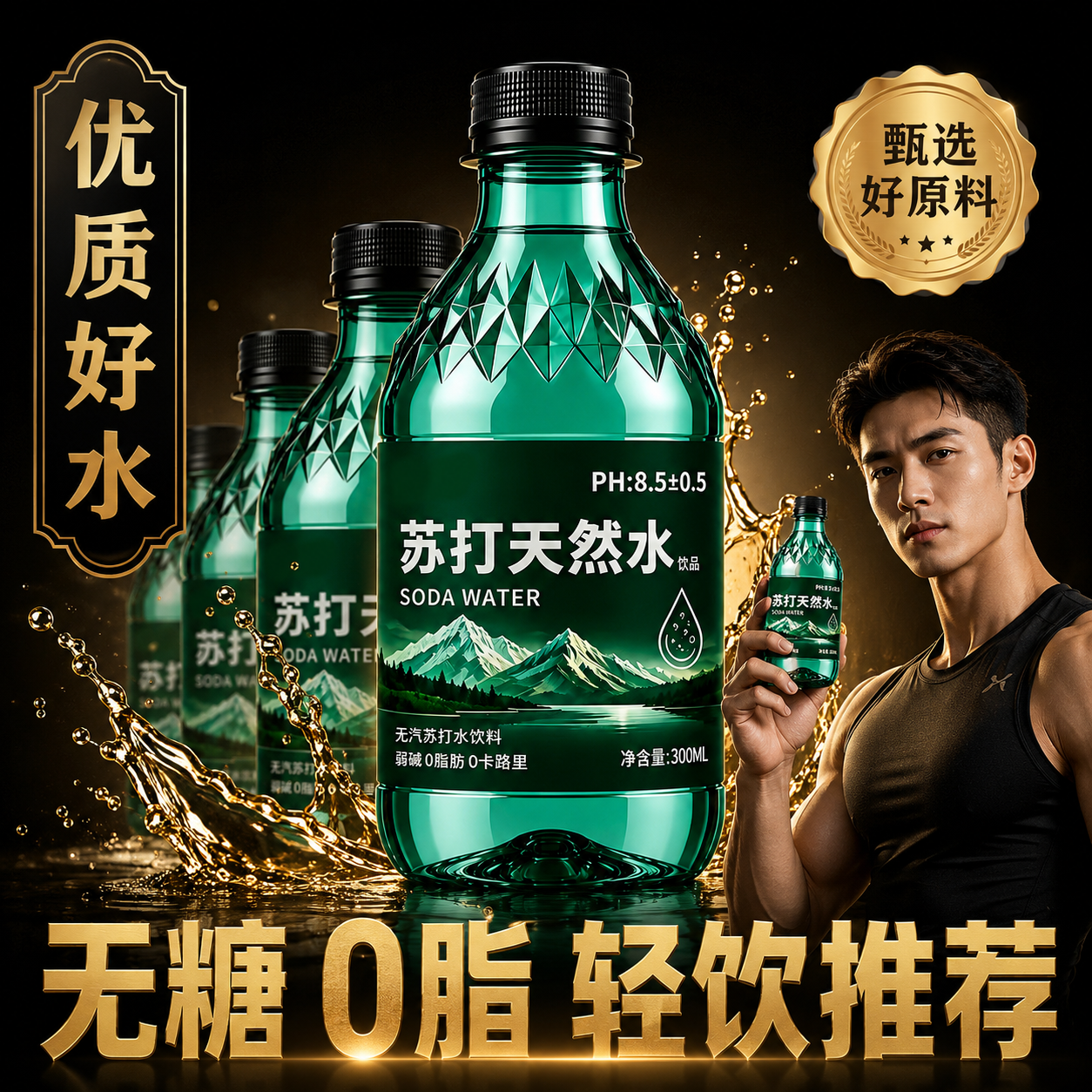 到手一箱弱碱性苏打天然水300ml瓶装清凉解渴无糖0脂夏季商务应酬