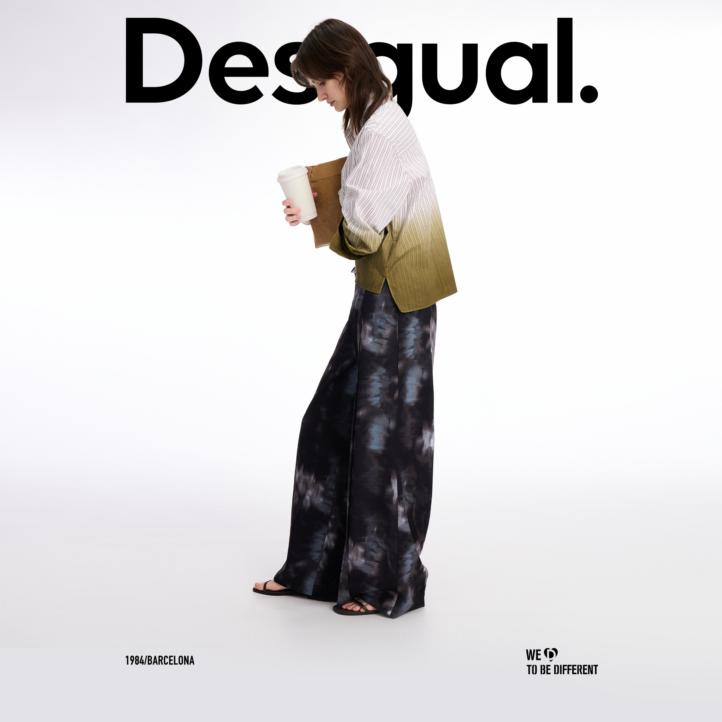 Desigual直筒印花连腰女式休闲裤