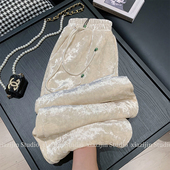 丝绒裤 子女春秋冬季 2025新款 新中式 国风高级感休闲直筒阔腿裤 米白