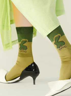 Tomoz Echo纯棉袜短袜高长筒袜男女绿色卡通提花时尚百搭春秋袜子