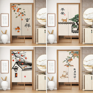 布艺门帘居家帘挡风隔断帘子家用猫咪厨房半帘免打孔 中式