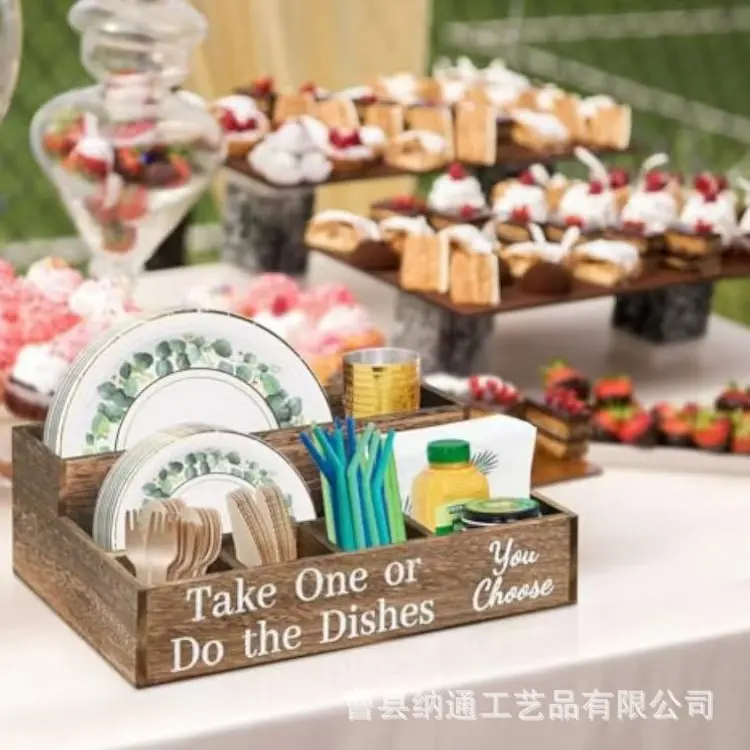 厨房柜台收纳木盒架一次性咖啡杯分配器盖柜台农舍木制纸盘收纳盒