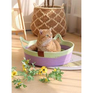 新款 通用大猫咪猫产房睡觉保暖宠物窝可水洗 冬季 猫耳编织猫窝四季