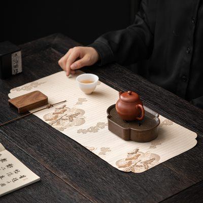晟窑中式锦缎干泡茶席禅意防水棉麻茶垫桌旗布艺织锦茶台桌布配件