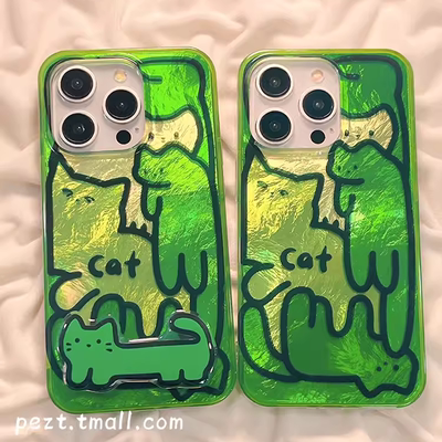 韩系ins风绿色猫咪适用于荣耀400pro/300/200/100/90手机壳v40全包x70羽纱x60i+畅玩50创意magic7女play7T