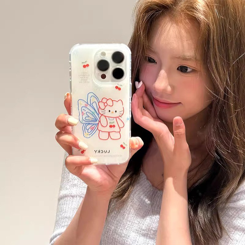 少女甜美线条蝴蝶猫咪适用于vivo x200promini/x100s手机壳s30/20pro/19/18t女neo10/9pros/z10turbo白底IMD