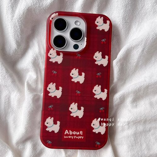 可爱格纹樱桃小狗卡通适用于vivo x200pro/90s/80/70手机壳s20pro女s7e透明s19/s18原创s17创意y300/y78羽纱