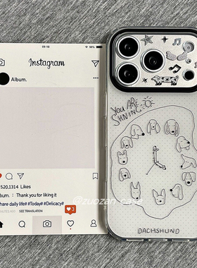 ZKA韩风波点线条时钟小狗适用于oppo reno15/14pro/13pro+12pro手机壳findx9pro/x8pro真我GT7PRO白底IMD