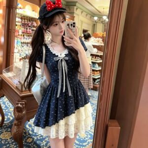 夏日绝美出片蕾丝假两件连衣裙女