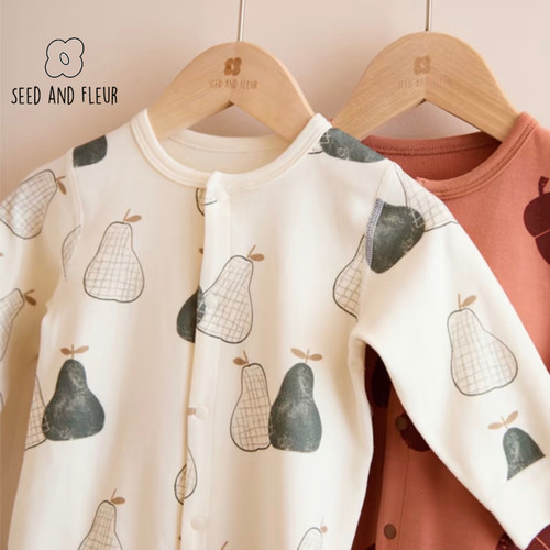 seedandfleur加·大冻梨长袖爬服连体衣分体套装小月龄秋季衣服
