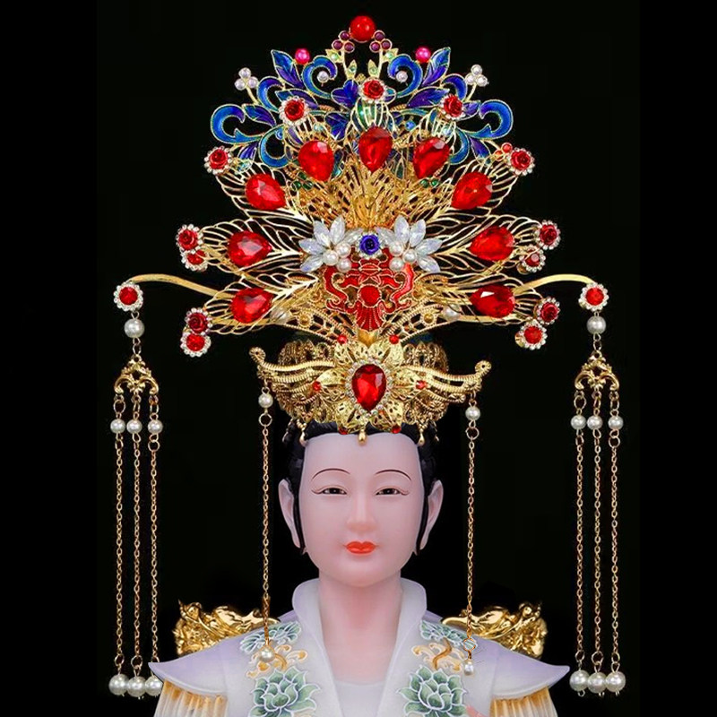 黑老太泰山奶奶王母娘娘观音娘娘神像凤冠帽子神明三凤帽冠头饰