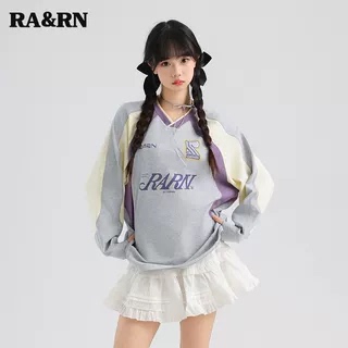 【曹颖甄选】RARN热爱如你 拼接撞色V领长袖T恤RA24AW039