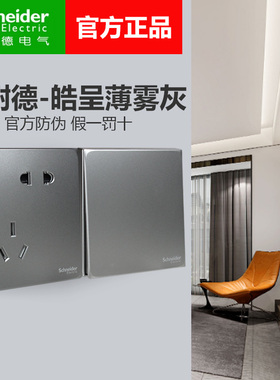施耐德开关插座皓呈系列灰色一开五孔座插带双USB家用多控面板16A