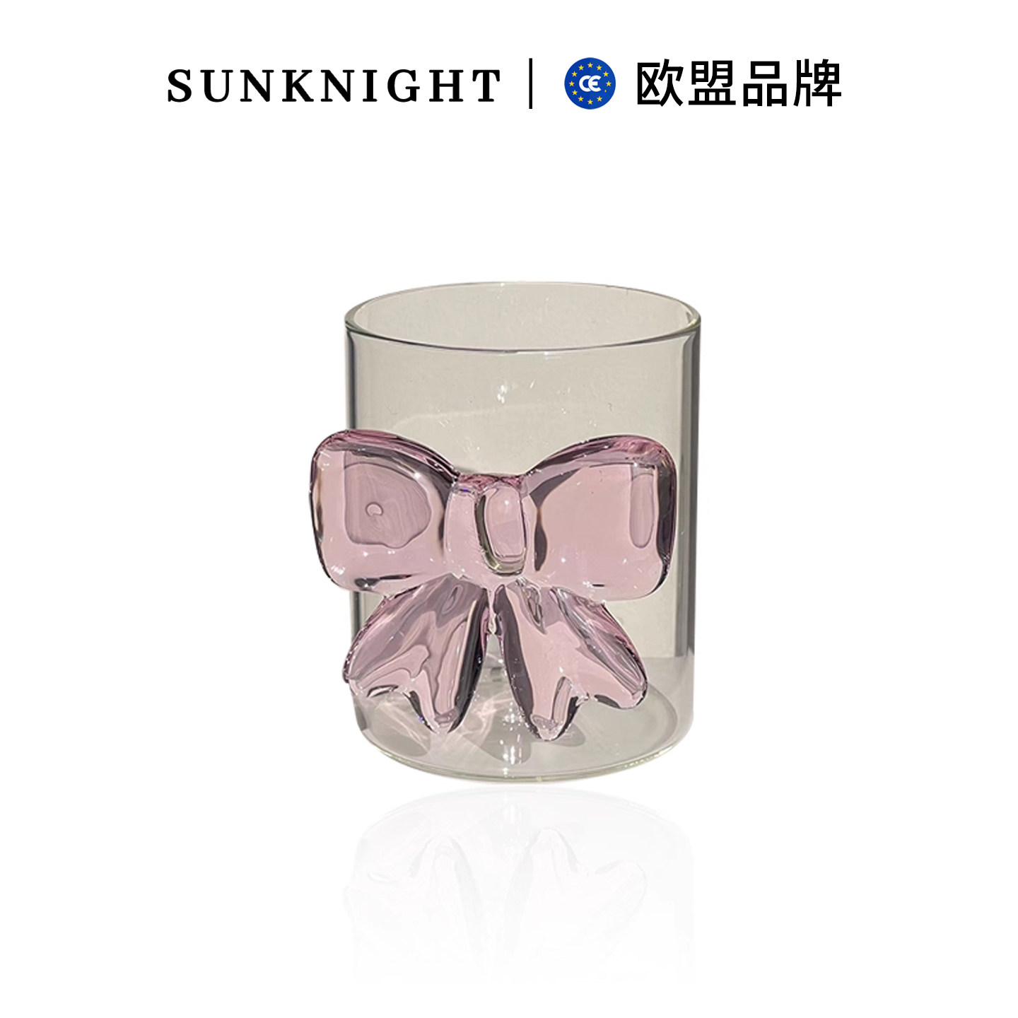 SUNKNIGHT欧盟品牌禅文杯具粉色领结公主玻璃杯大蝴蝶结玻璃杯
