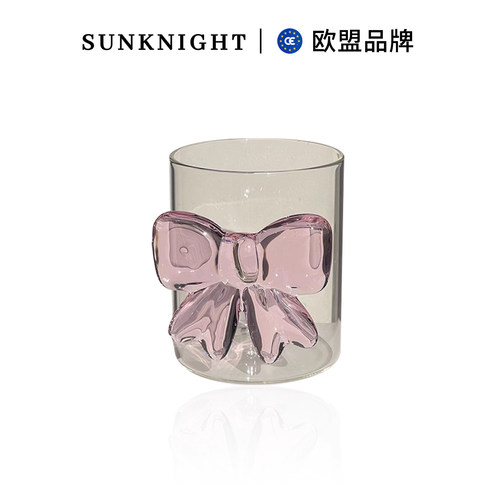 SUNKNIGHT欧盟品牌禅文杯具粉色领结公主玻璃杯大蝴蝶结玻璃杯