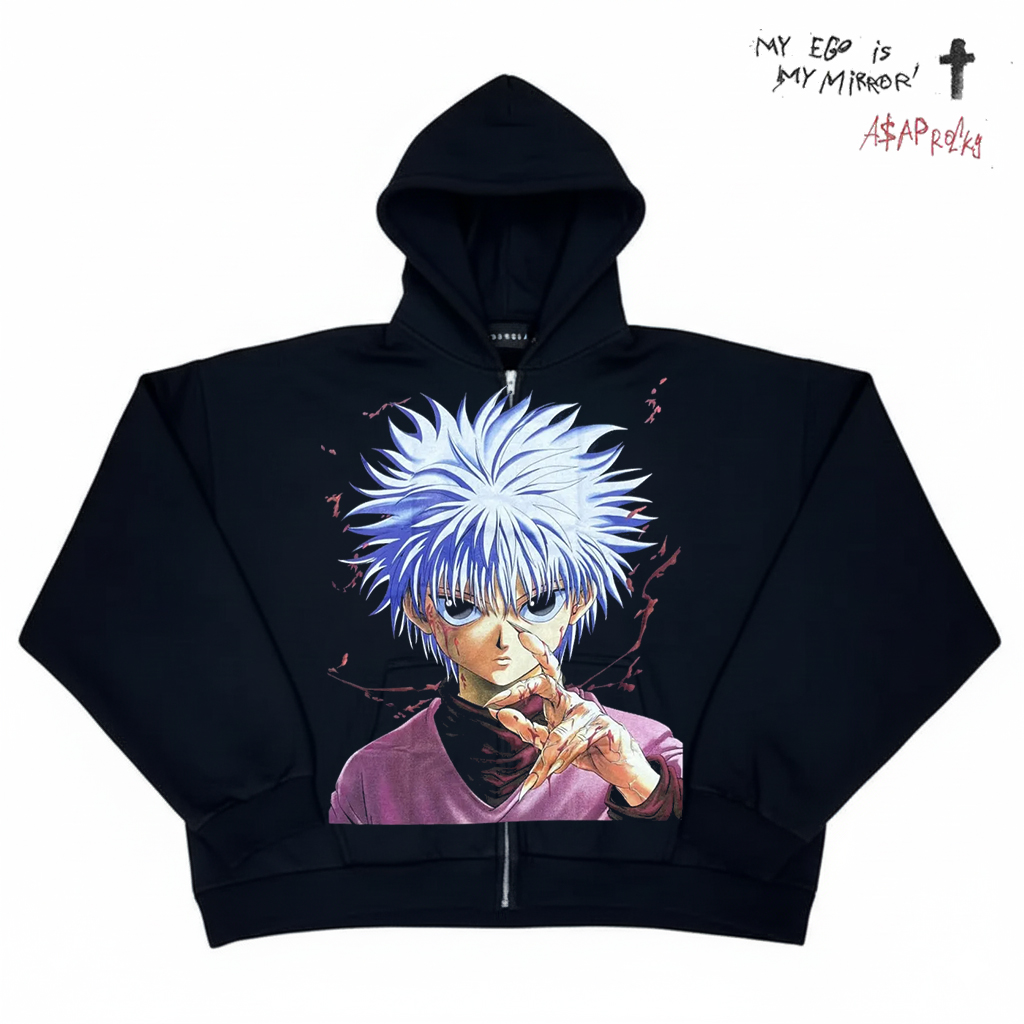 只为快乐 只做喜爱 全职猎人奇犽创意复古二次元动漫插画连帽开衫