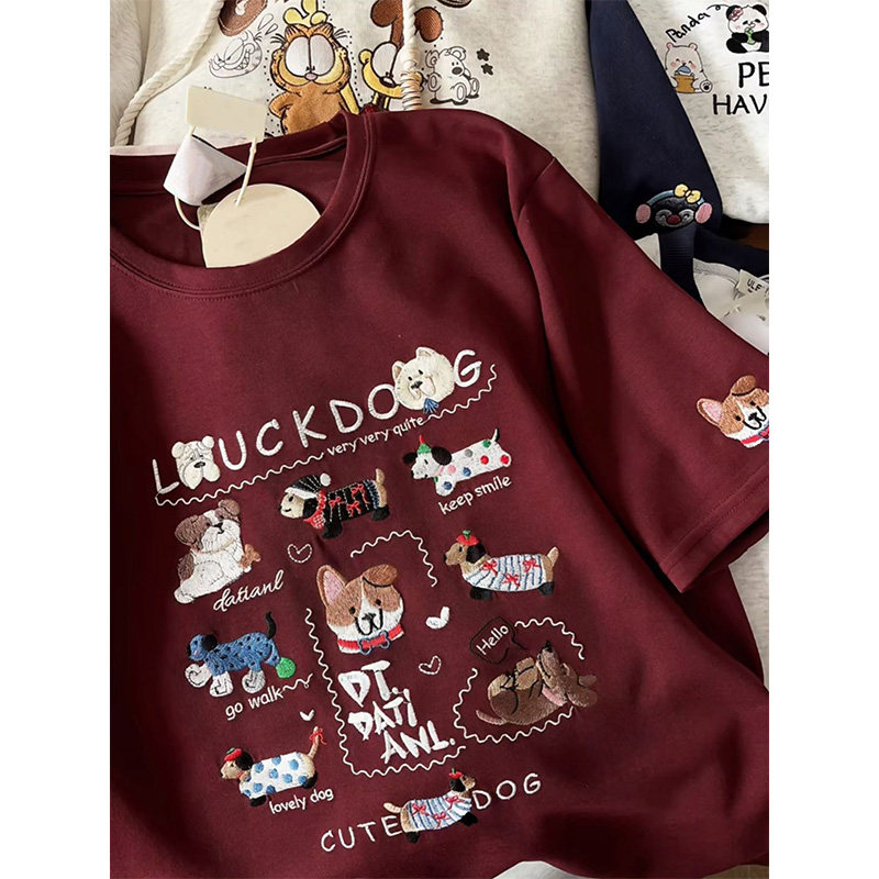 广州十三行外贸清仓捡漏~美式复古小狗印花纯棉男女短袖T恤上衣潮,女装/女士精品,T恤,淘宝优惠券,粉丝福利购,淘宝优惠卷