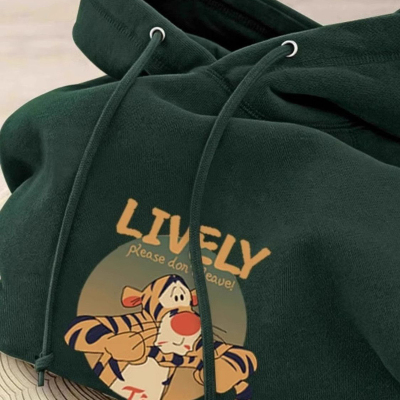 广州十三行外贸清仓捡漏~墨绿色连帽卫衣女秋冬跳跳虎上衣外套潮