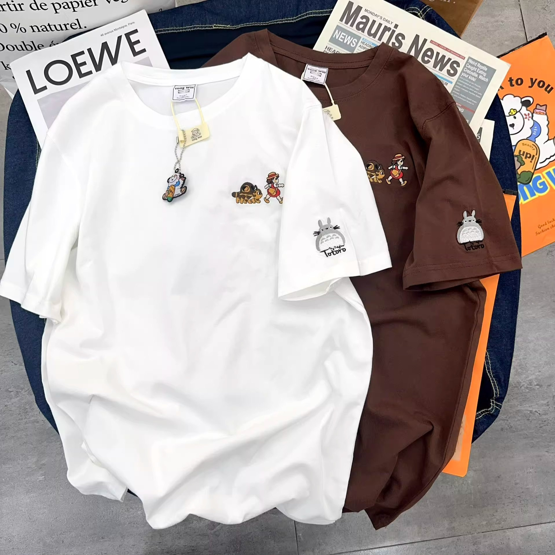 外贸原单正品尾货清仓~潮牌纯棉龙猫印花短袖T恤男女百搭休闲上衣