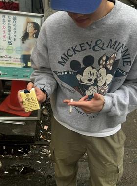 广州十三行夏季外贸~纯棉灰色米奇米妮印花卫衣男女同款宽松上衣