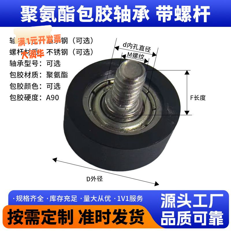 聚氨酯包胶轴承带螺杆滚轮软胶导