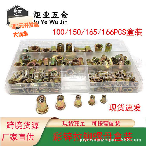 100/150/165/166PCS滚花拉帽铆螺