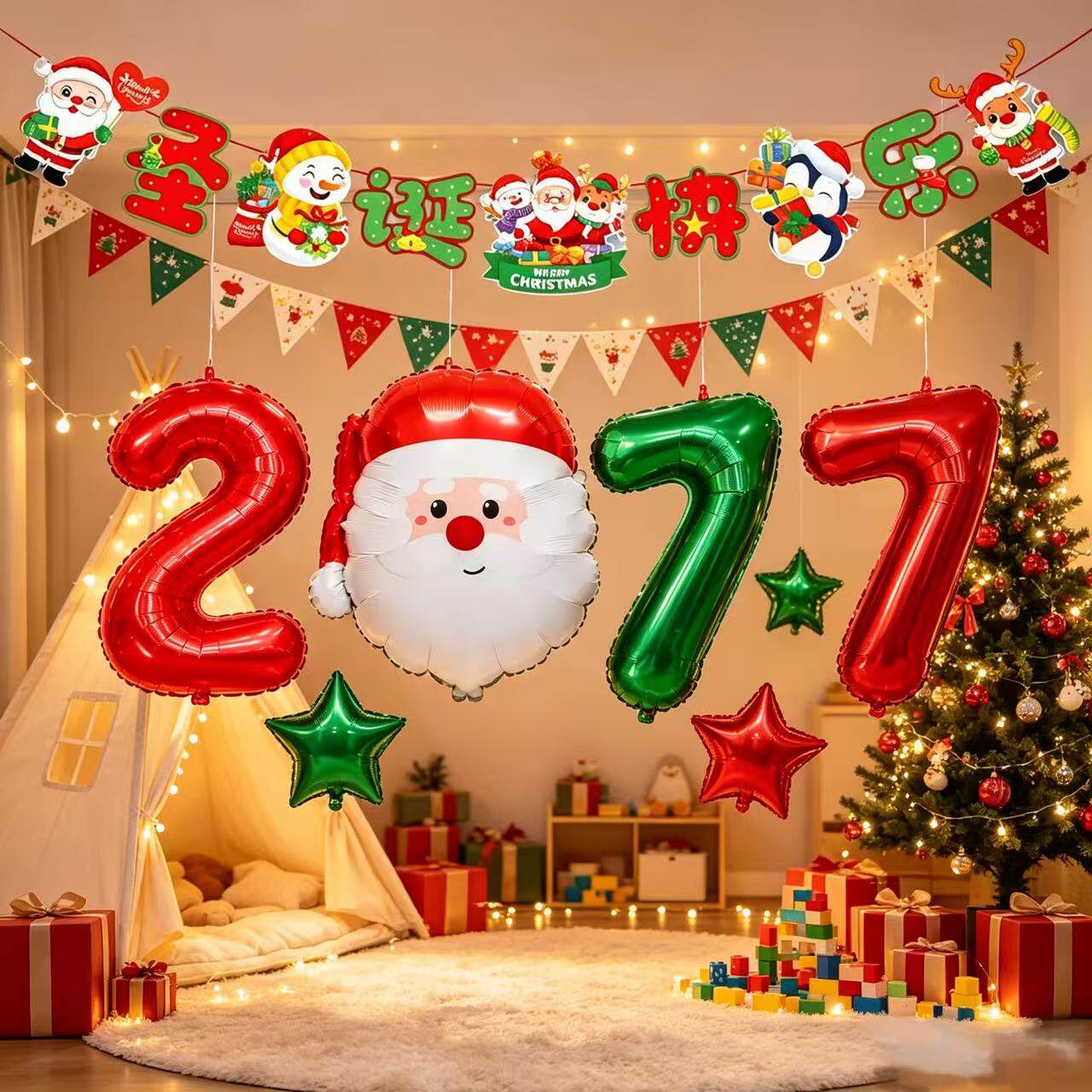 圣诞2027铝膜气球套装跨年聚会元旦橱窗节日布景拍照打卡装饰气球