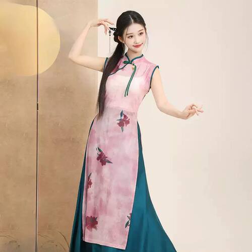 新中式古典舞服装身韵印花旗袍