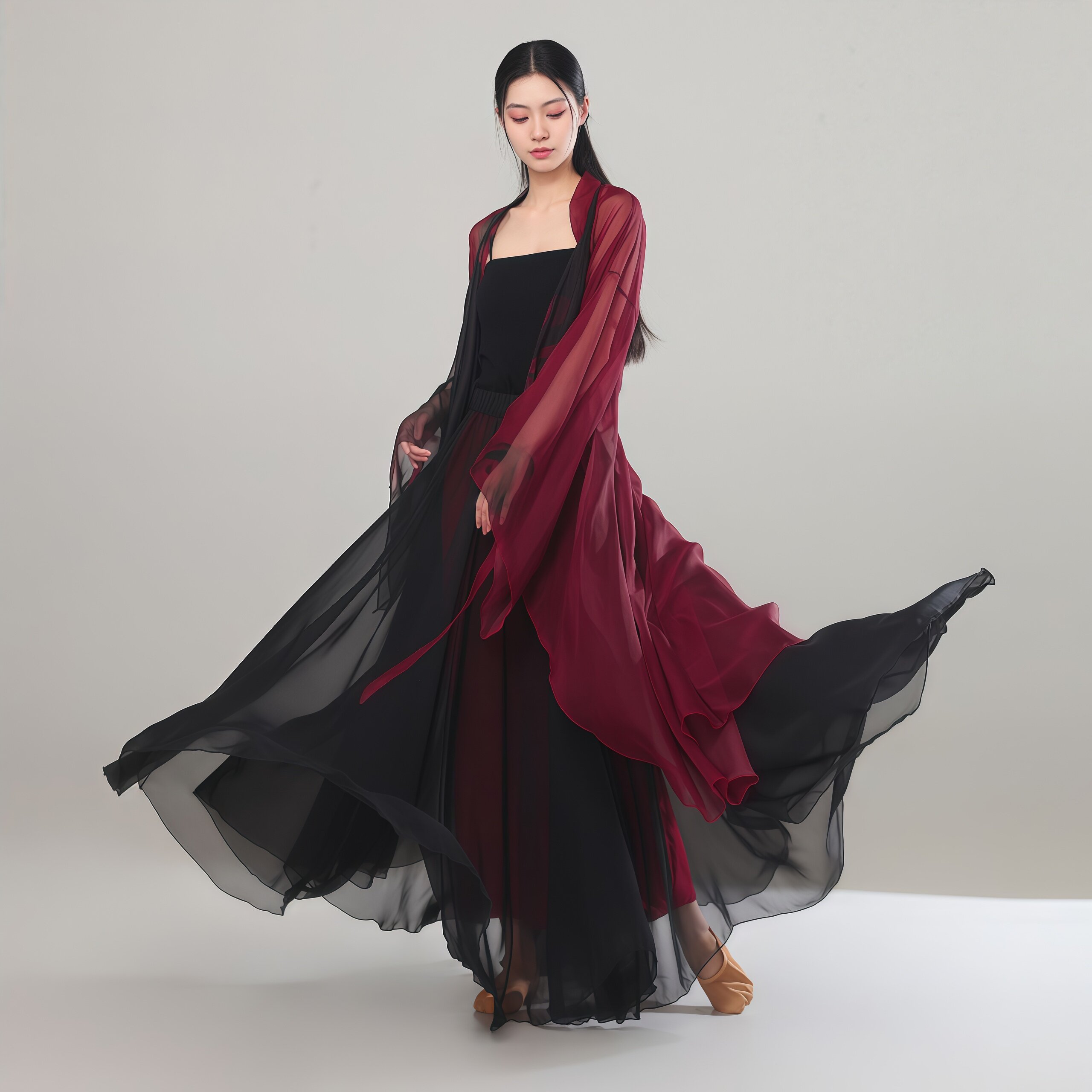新款古典舞蹈服女中国风720度大摆裙飘逸黑红大衫仙气演出服套装