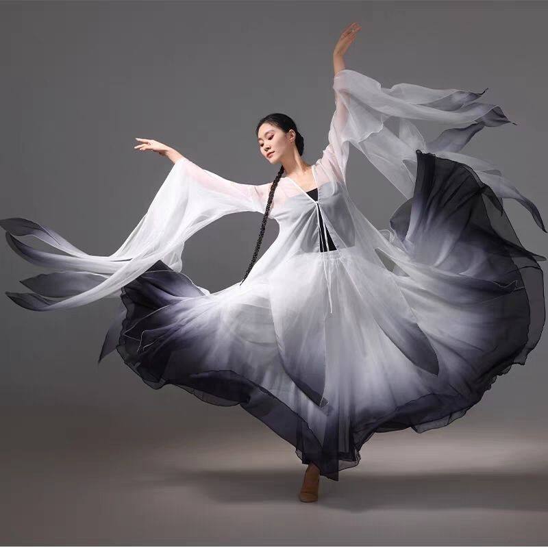 新款超仙水墨渐变色古典舞演出服