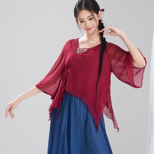 新款超仙古典舞红色刺绣舞蹈服