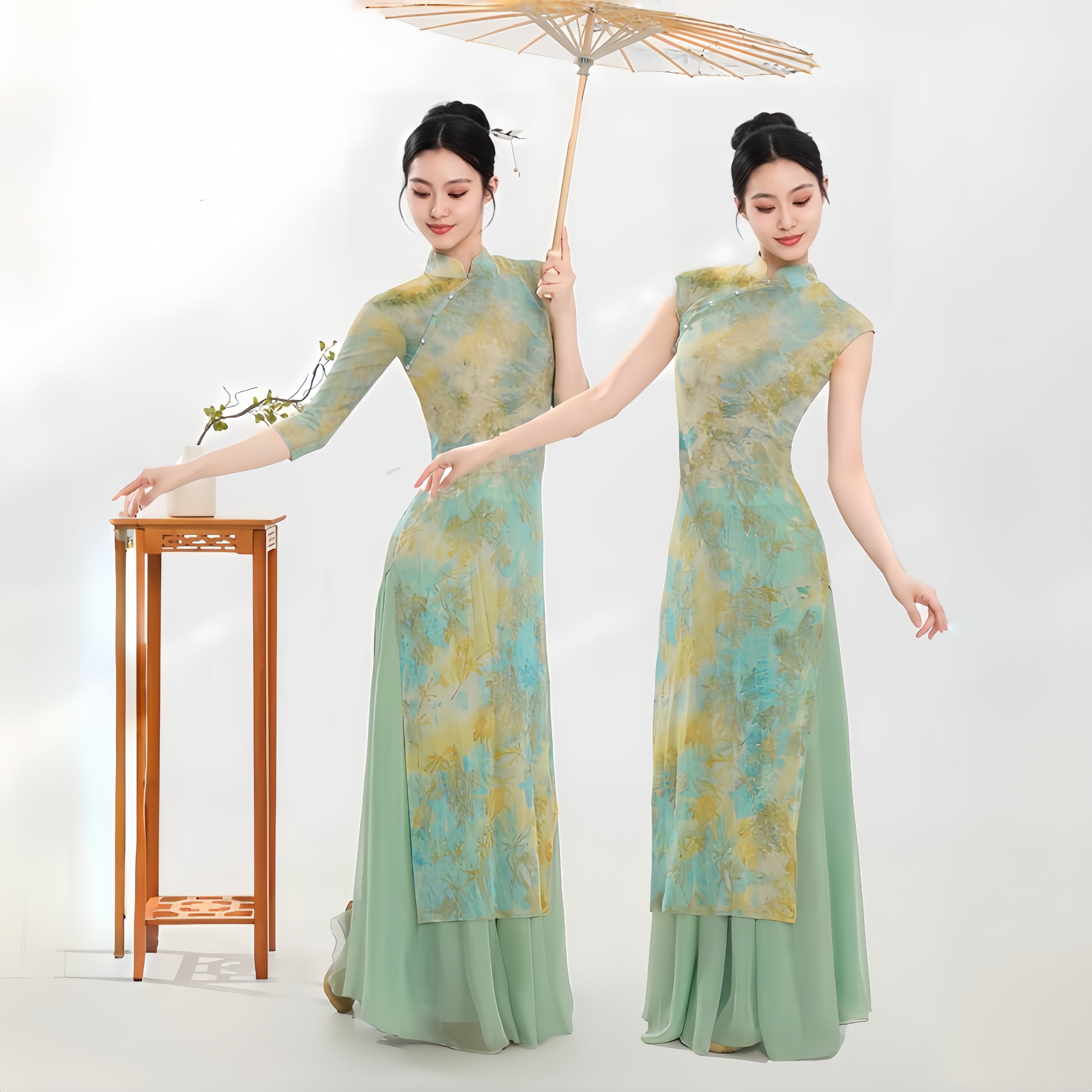 新款古典舞蹈服新中式印花旗袍裙身韵练功服中国舞艺考表演演出服