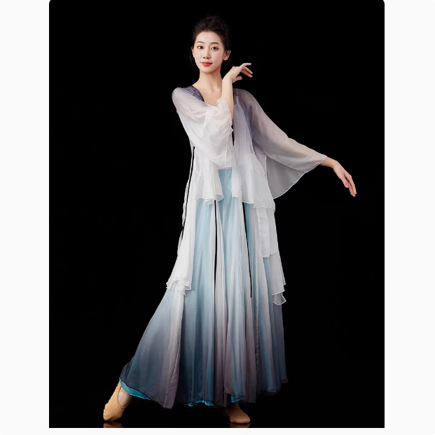 古典舞服装720度渐变大摆裙套装