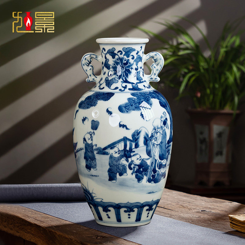 速发景德镇摆瓷青花瓷花瓶小号瓶古架餐桌客厅瓷博中式瓷器陶件装