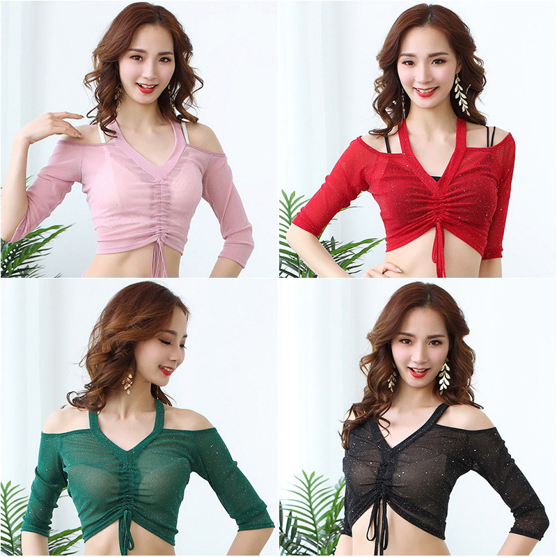 速发肚皮舞练功服上衣初学者上方舞露衣舞蹈服装衣服性感上肩东装