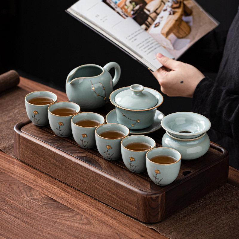 速发锔汝整窑茶具套装钉套家用客厅复古陶瓷功夫茶壶茶杯礼盒装茶