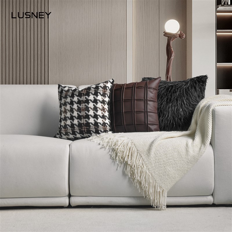 速发设计师轻厅高档高色皮革靠枕咖级感客奢沙发抱枕靠垫套