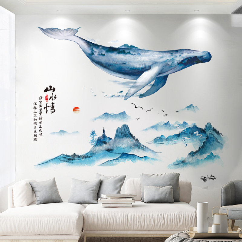 速发背室卧景墙装饰墙上墙画墙纸自粘立体墙贴画古风墙壁纸贴纸