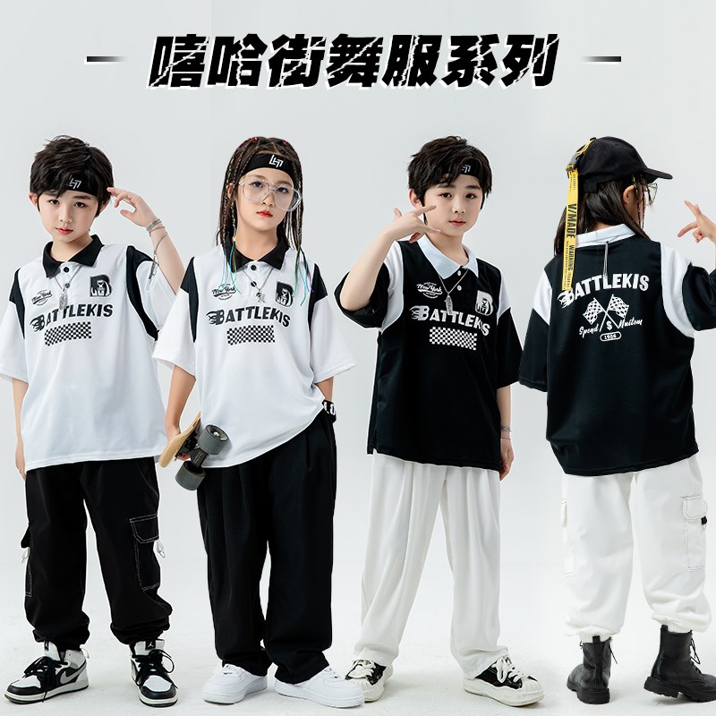 速发少儿嘻哈街h潮服男孩炸松宽街衬衣hip舞op套装孩走秀服演出