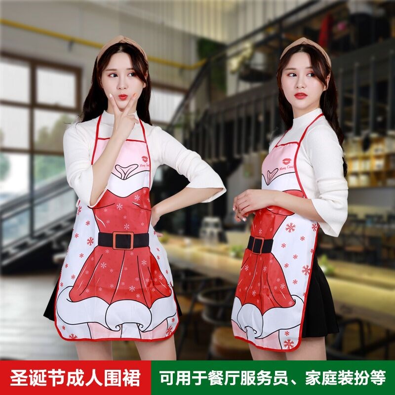 速发圣诞节装饰布艺围裙场服节景装饰餐厅饭店酒店服务员装扮道具