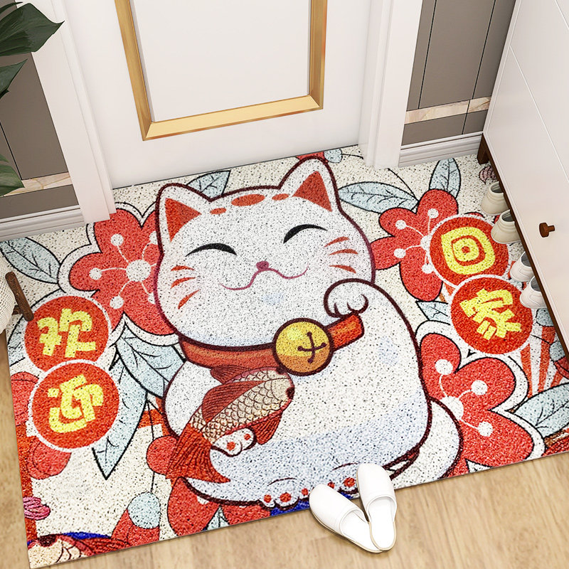 速发招财猫地垫门口出入平安门垫家用入门丝圈脚垫门进户入地毯可